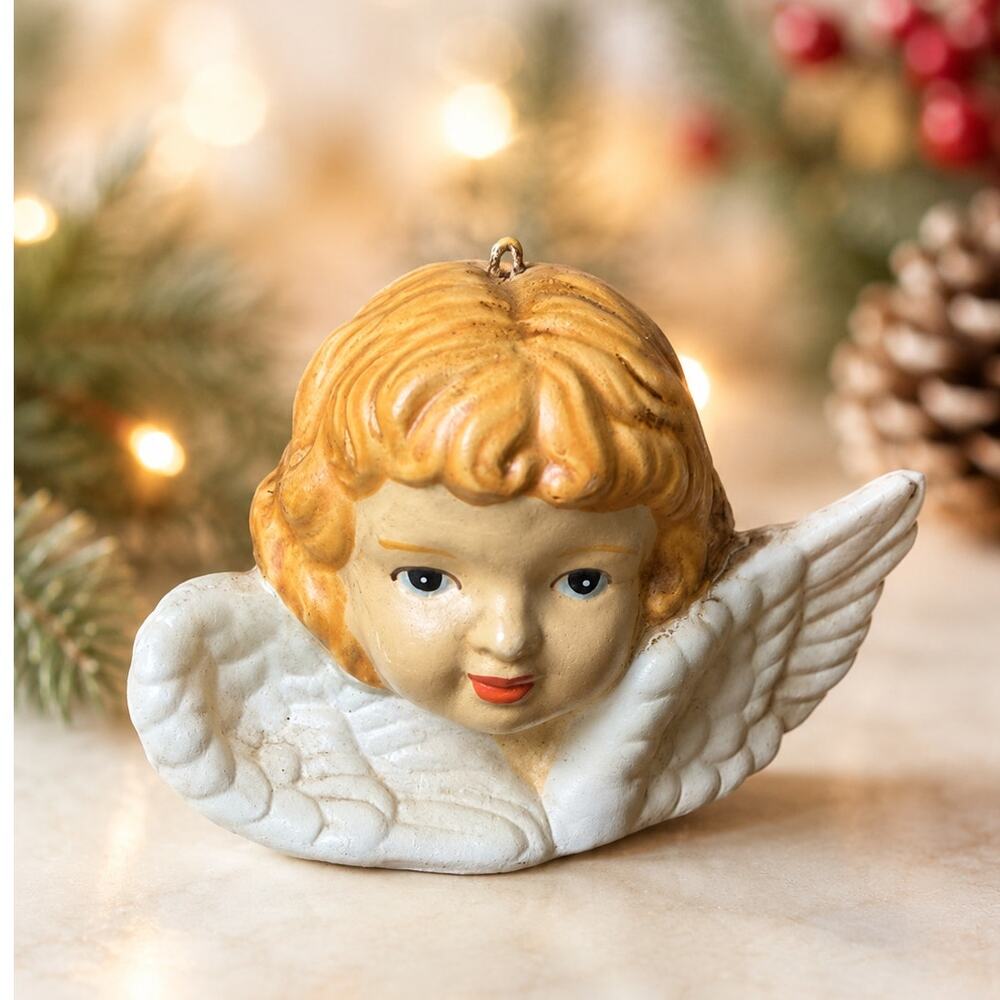 Vintage Cherub Angel Ceramic 3.75"  Vintage Ornament Christmas Eve 1984